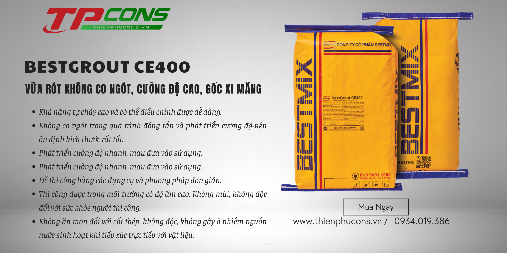 BestGrout CE400 - Vữa Rót Không Co Ngót, Cường Độ Cao, Gốc Xi Măng ...